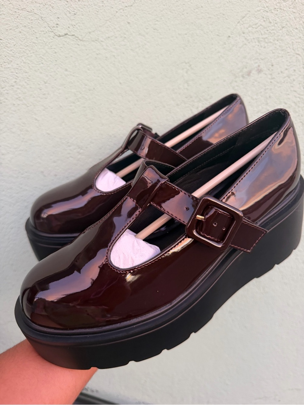Platform Mary Jane Loafers in Deep Bordeaux Patent burgundy - Picture 5 of 7